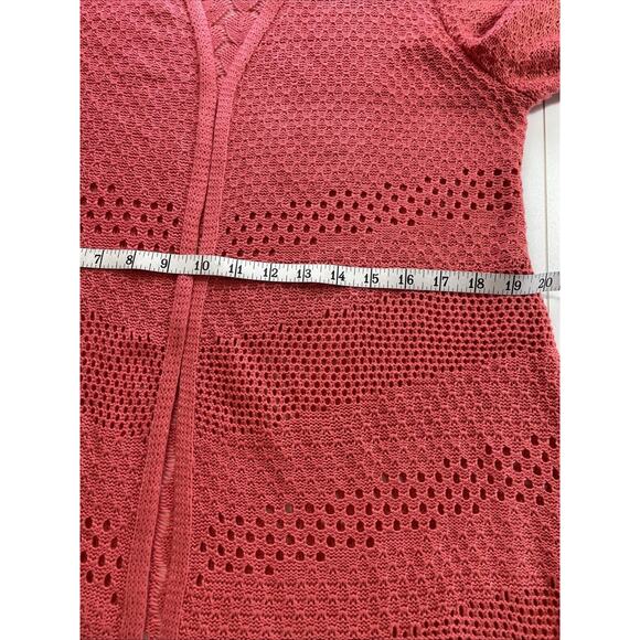 99 Jane Street Long Open Cardigan Sweater, Coral Rose, Crocheted size Large - Picture 8 of 16